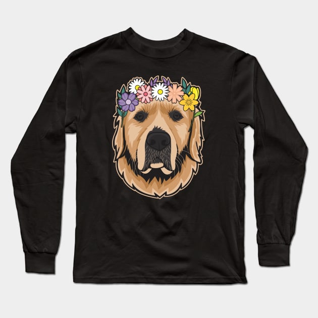 Golden Retriever Wearing A Flower Crown Long Sleeve T-Shirt by Dogiviate